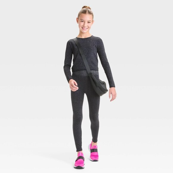 NEW Girls' Seamless Long Sleeve T-Shirt - All In Motion™ Black Sparkle - Picture 3 of 8